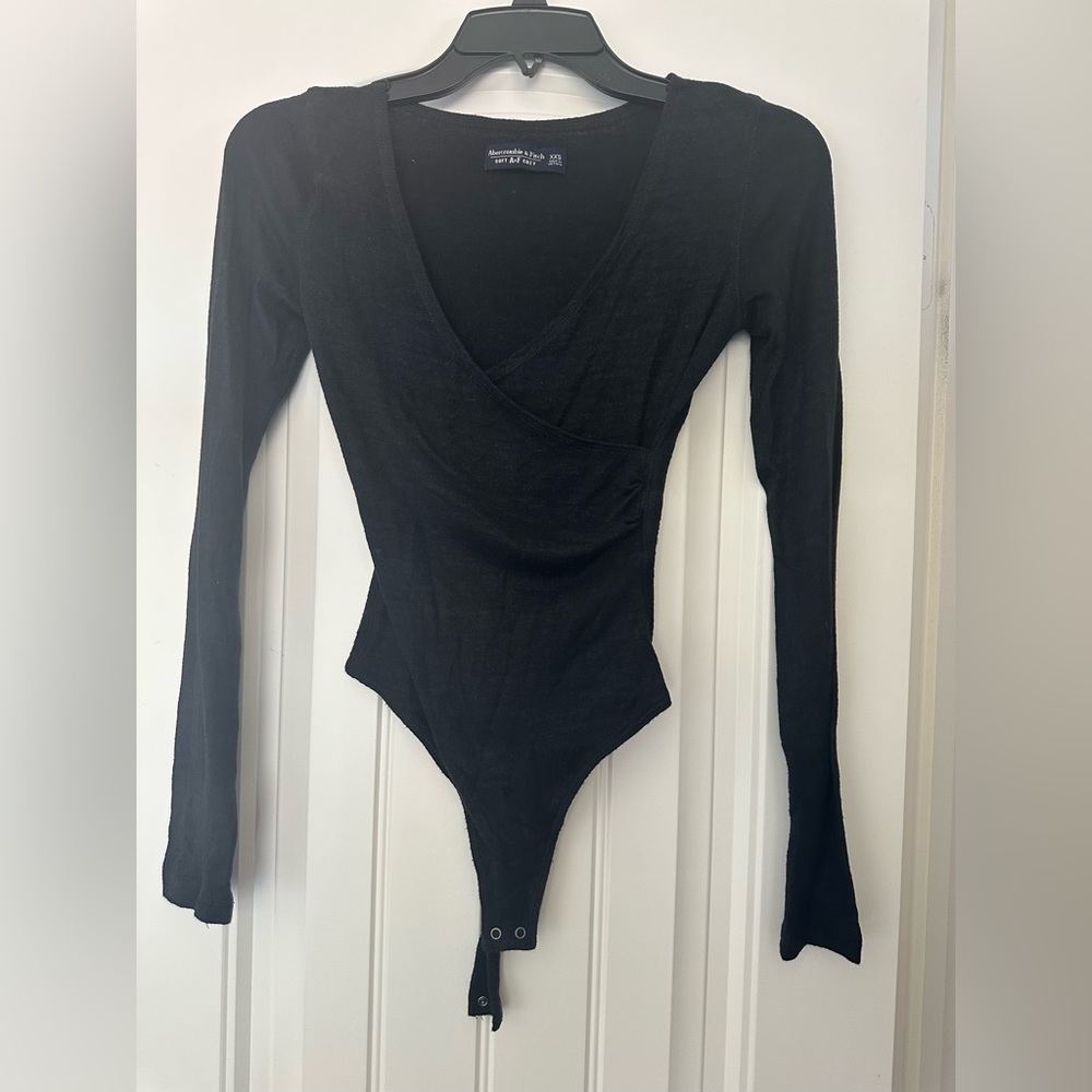 Abercrombie & Fitch Black Wrap Long Sleeve Bodysuit